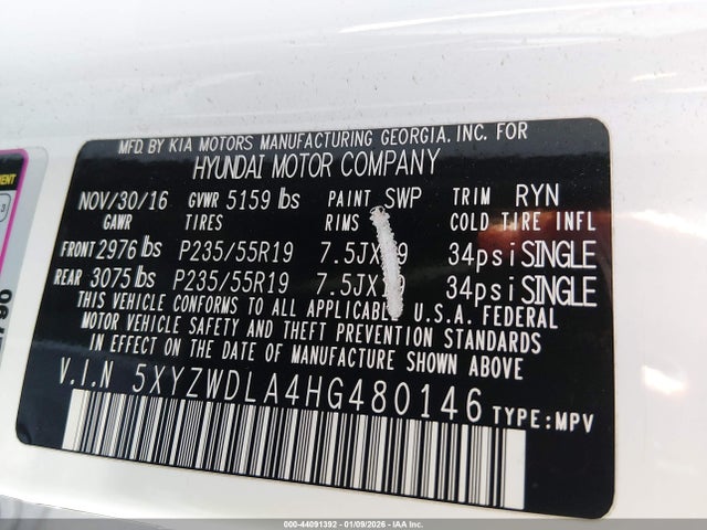 5XYZWDLA4HG480146 Hyundai Santa Fe Sport 2.0t Ultimate