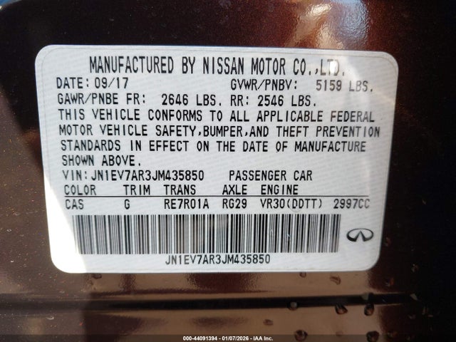 Продажа на аукционе авто 2018 Infiniti Q50 3.0t Luxe, vin: JN1EV7AR3JM435850, номер лота: 44091394