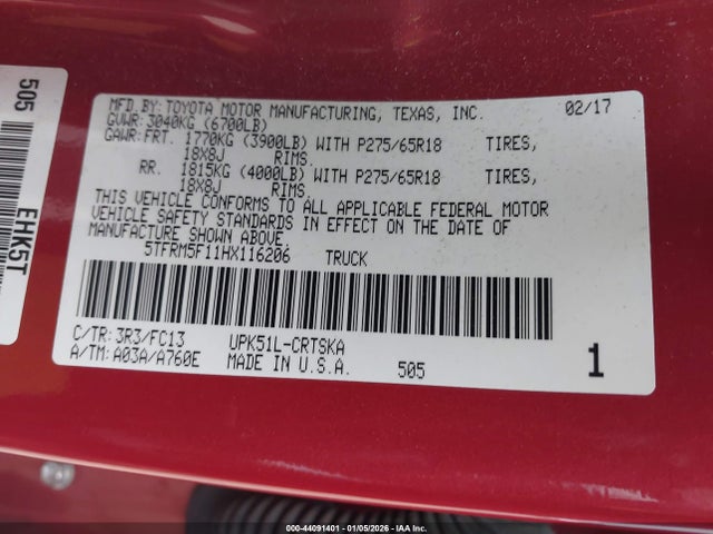 5TFRM5F11HX116206 Toyota Tundra Sr5 4.6l V8