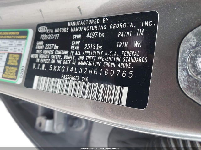 2017 Kia Optima Lx მანქანა იყიდება აუქციონზე, vin: 5XXGT4L32HG160765, აუქციონის ნომერი: 44091422