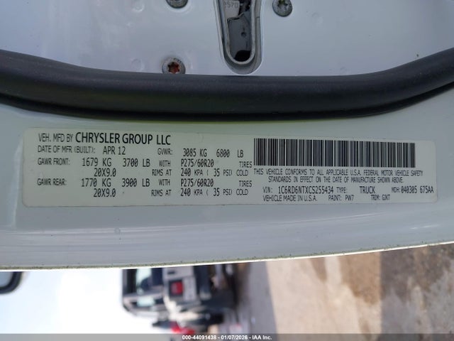 Продаж на аукціоні авто 2012 Ram 1500 Laramie, vin: 1C6RD6NTXCS255434, номер лоту: 44091438