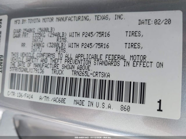 5TFRX5GN0LX179136 Toyota Tacoma 2wd Sr5