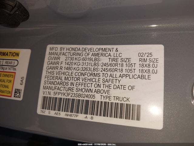 Honda Ridgeline Sport+ 2025 5FPYK3F23SB024005 Image 9