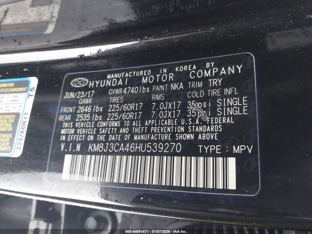 KM8J3CA46HU539270 Hyundai TUCSON SE