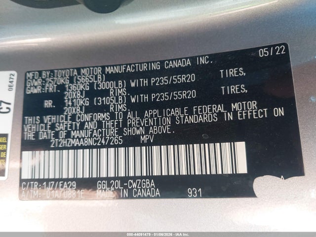 Aukcja sprzedaży 2022 Lexus Rx 350, vin: 2T2HZMAA8NC247265, numer aukcji: 44091479