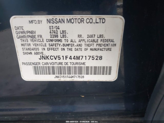 Продажа на аукционе авто 2004 Infiniti G35x, vin: JNKCV51F44M717528, номер лота: 44091524
