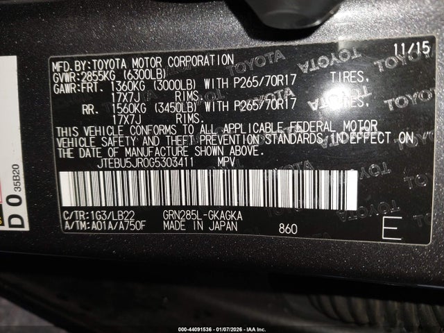 JTEBU5JR0G5303411 Toyota 4runner Sr5 Premium