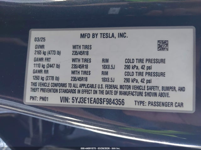 2025 TESLA MODEL 3 5YJ3E1EA0SF984356 Photo 8