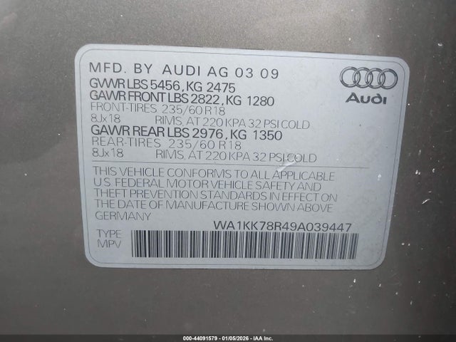 2009 AUDI Q5 WA1KK78R49A039447 Photo 8