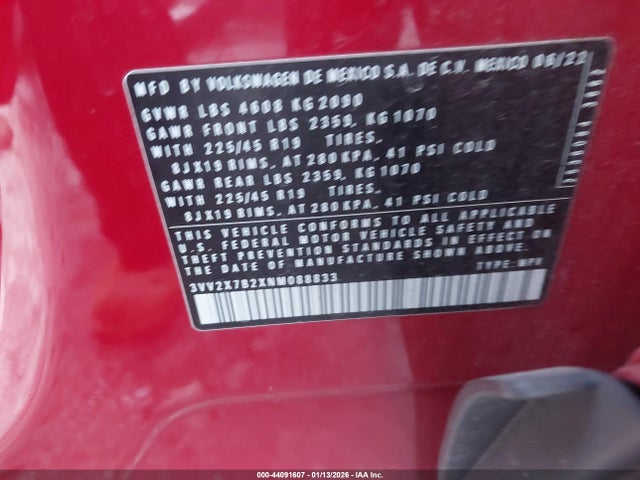 Продажа на аукционе авто 2022 Volkswagen Taos 1.5t Sel, vin: 3VV2X7B2XNM088833, номер лота: 44091607