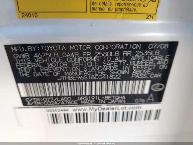 2008 LEXUS GS 350 JTHBE96S180041822 Photo 8