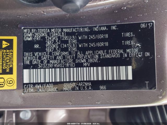 2017 TOYOTA HIGHLANDER 5TDZZRFH5HS218183 Photo 8