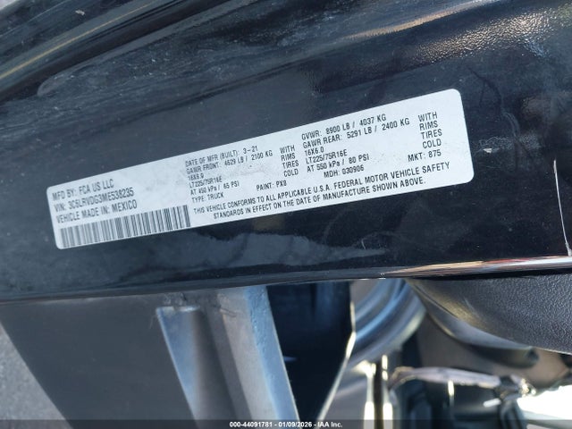 Продаж на аукціоні авто 2021 Ram Promaster 2500 High Roof 159 Wb, vin: 3C6LRVDG3ME538235, номер лоту: 44091781