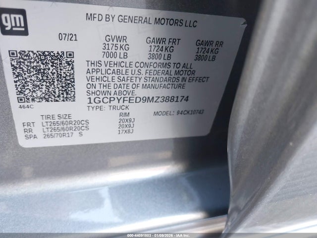1GCPYFED9MZ388174 Chevrolet Silverado 1500 4wd Standard Bed Lt Trail Boss