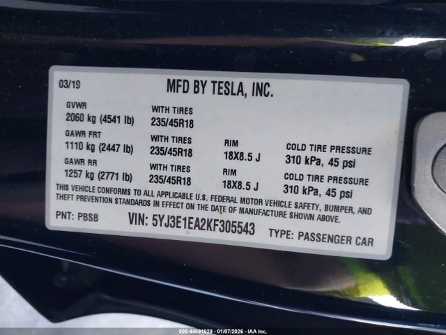 2019 TESLA MODEL 3 5YJ3E1EA2KF305543 Photo 8