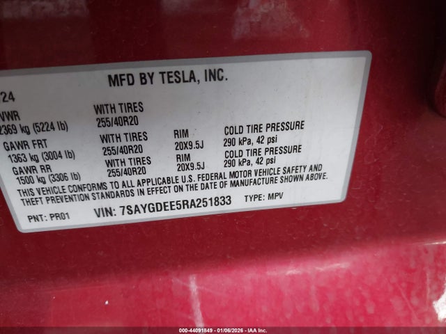 2024 TESLA MODEL Y 7SAYGDEE5RA251833 Photo 8