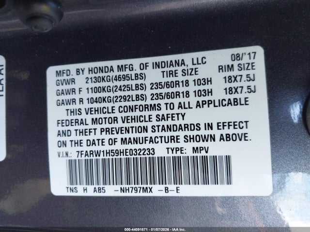 7FARW1H59HE032233 Honda CR-V EX