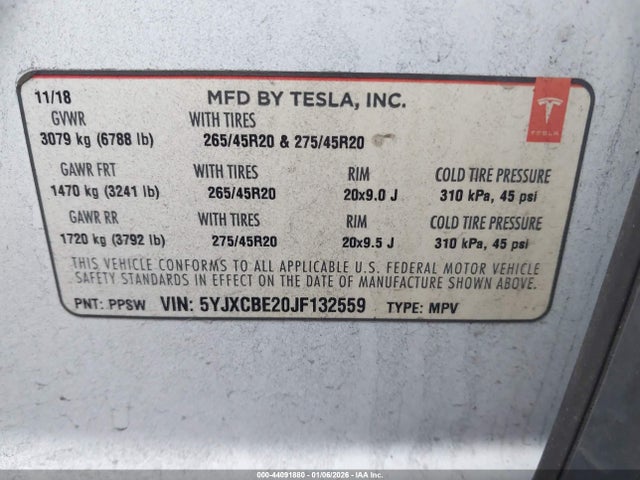 2018 TESLA MODEL X 5YJXCBE20JF132559 Photo 8