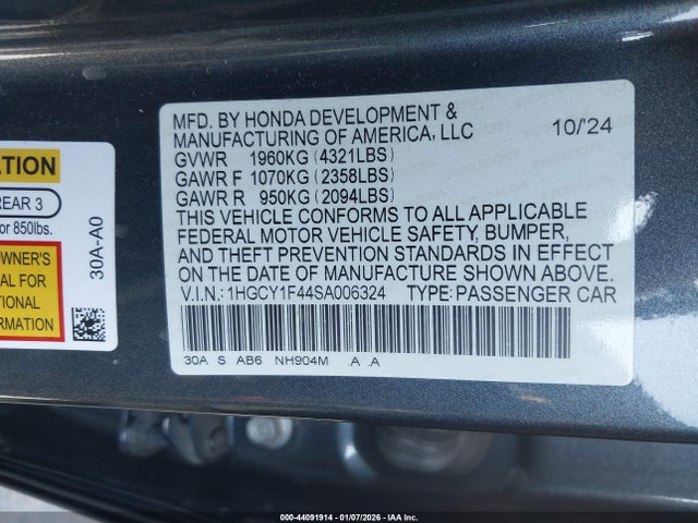 1HGCY1F44SA006324 Honda ACCORD SE
