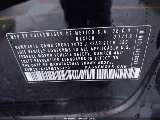 Продаж на аукціоні авто 2014 Volkswagen Jetta 2.0l S, vin: 3VW2K7AJ3EM353420, номер лоту: 44091947