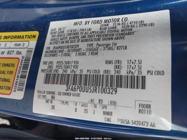 Ford Fusion Hybrid S 2018 3FA6P0UU5JR100329 Image 9