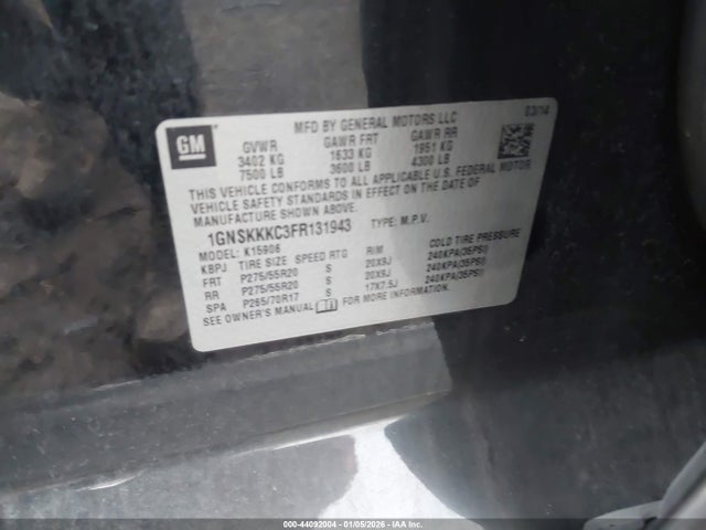 1GNSKKKC3FR131943 Chevrolet Suburban 1500 Ltz