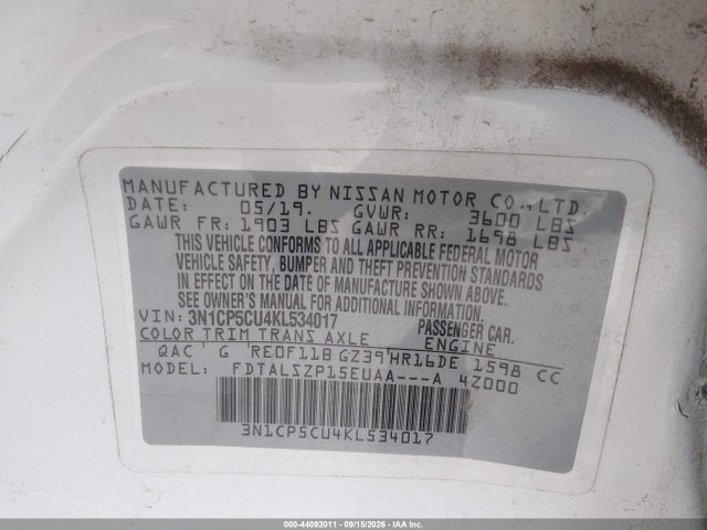 Nissan KICKS SV 2019 3N1CP5CU4KL534017 Image 9