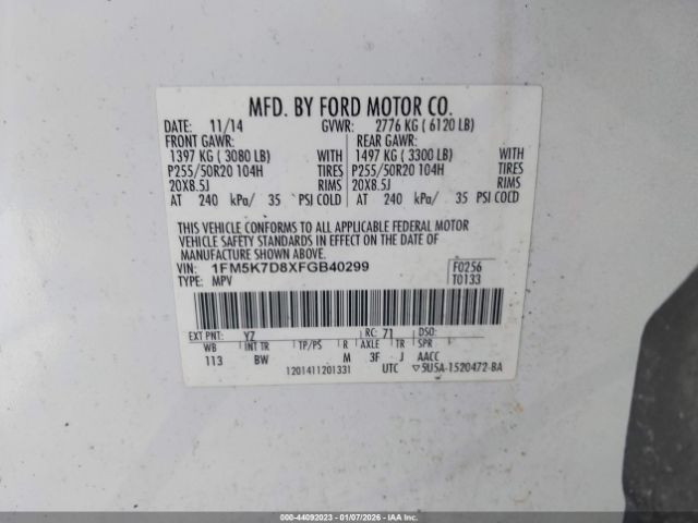 2015 FORD EXPLORER 1FM5K7D8XFGB40299 Photo 8