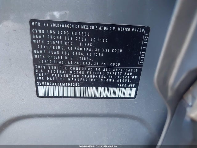 Продаж на аукціоні авто 2020 Volkswagen Tiguan 2.0t Se/2.0t Se R-line Black/2.0t Sel, vin: 3VV3B7AX6LM102353, номер лоту: 44092083