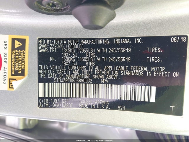 Toyota Highlander Se 2018 5TDJZRFH8JS890032 Image 9