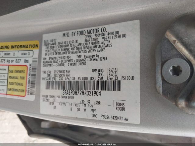 2017 FORD FUSION 3FA6P0H72HR321904 Photo 8