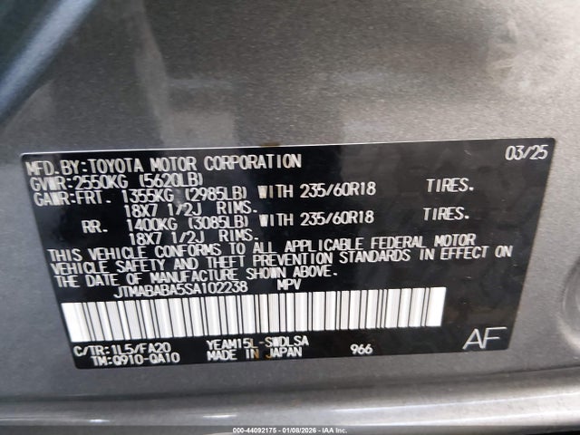 Aukcja sprzedaży 2025 Subaru Solterra Premium, vin: JTMABABA5SA102238, numer aukcji: 44092175