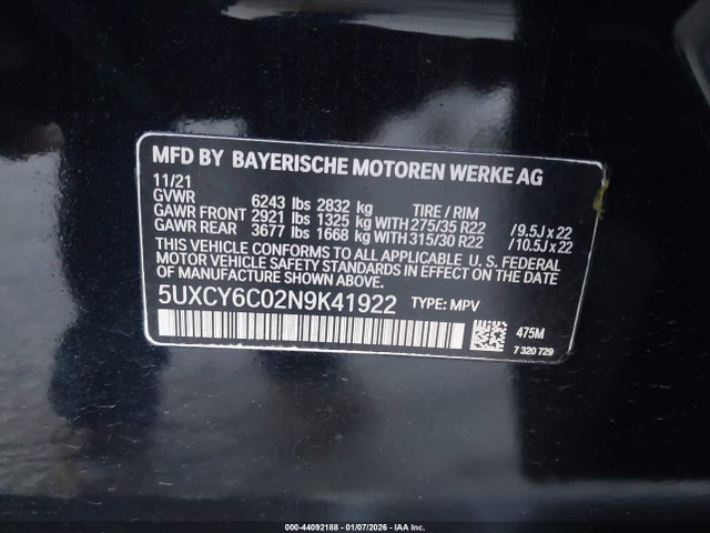 2022 BMW X6 5UXCY6C02N9K41922 Photo 8