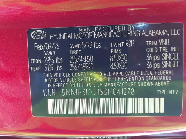 5NMP3DG18SH041278 Hyundai Santa Fe Hybrid Limited