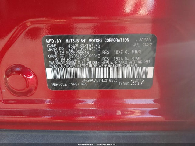 2022 MITSUBISHI OUTLANDER SPORT JA4APUAU2NU018535 Photo 8