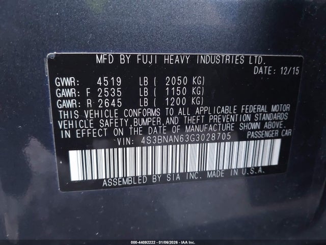 Subaru Legacy 2.5i Limited 2016 4S3BNAN63G3028705 Image 9