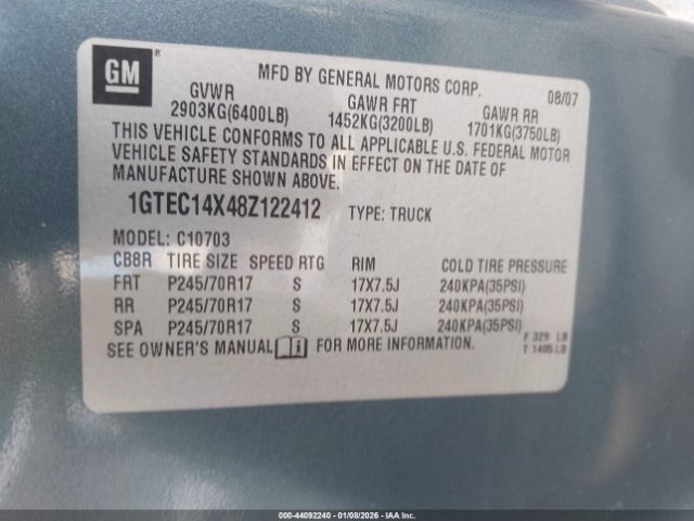 2008 GMC SIERRA 1500 1GTEC14X48Z122412 Photo 8