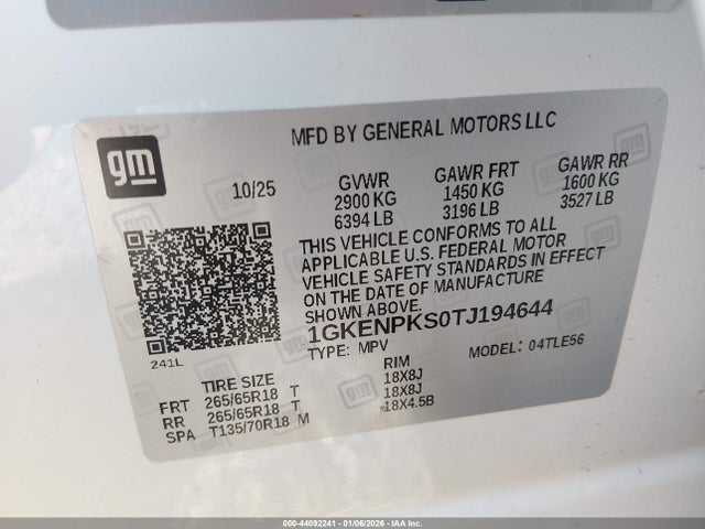 Aukcja sprzedaży 2026 Gmc Acadia At4 Awd, vin: 1GKENPKS0TJ194644, numer aukcji: 44092241