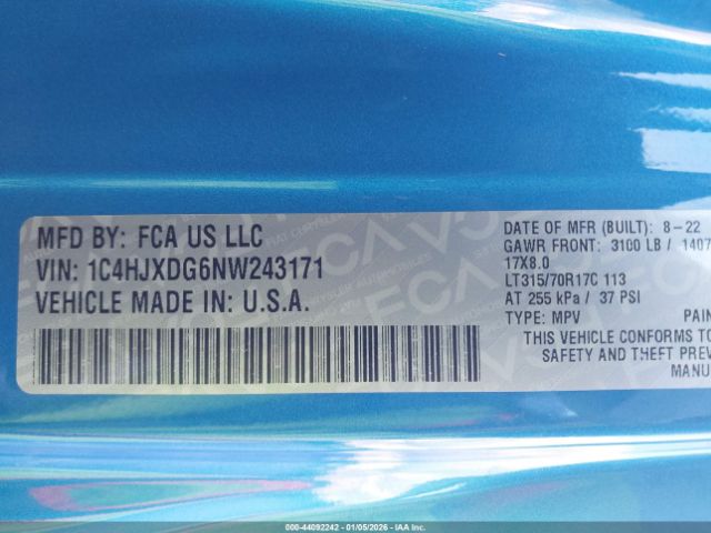 2022 JEEP WRANGLER UNLIMITED 1C4HJXDG6NW243171 Photo 8