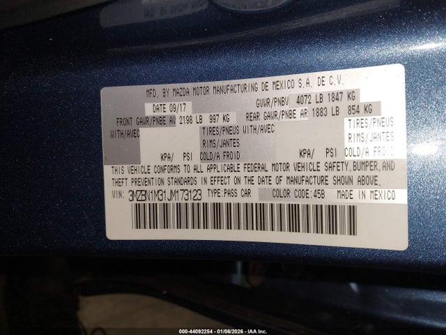 44092254 :رقم المزاد ، 3MZBN1M31JM173123 vin ، 2018 Mazda Mazda3 Grand Touring مزاد بيع