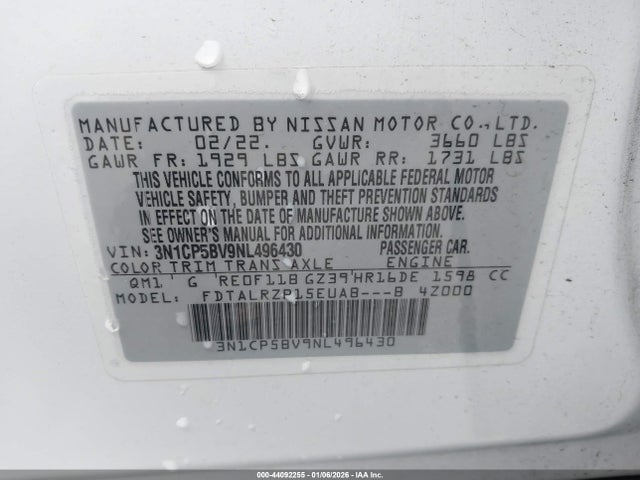 3N1CP5BV9NL496430 Nissan Kicks S Xtronic Cvt