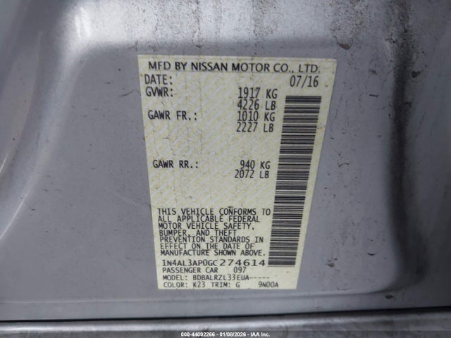 1N4AL3AP0GC274614 Nissan Altima 2.5 Sl