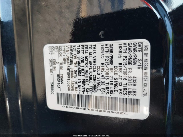 JN8AS5MT0FW155240 Nissan Rogue Select S