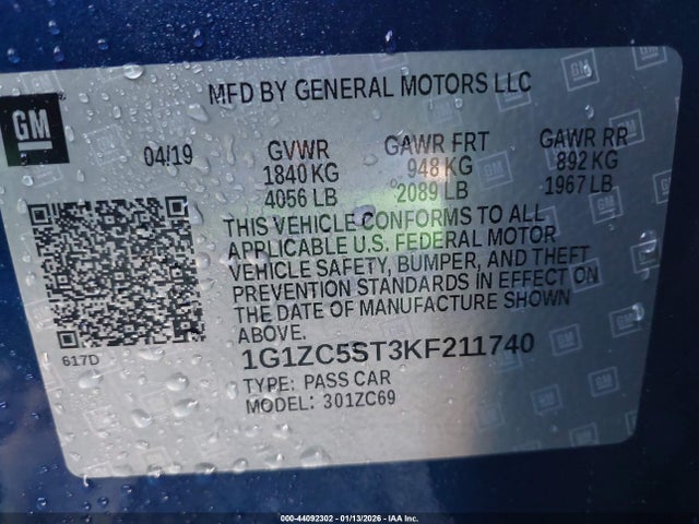 Продажа на аукционе авто 2019 Chevrolet Malibu 1fl, vin: 1G1ZC5ST3KF211740, номер лота: 44092302