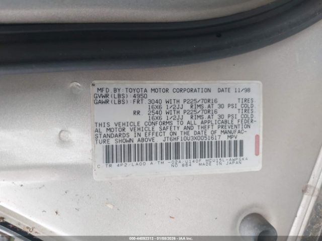 1999 LEXUS RX 300 JT6HF10U3X0051617 Photo 8