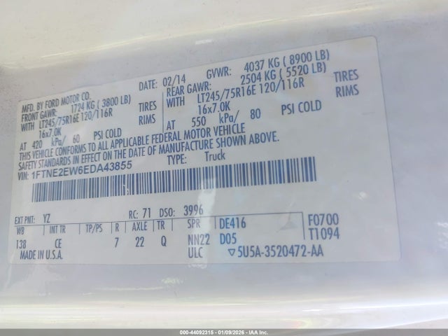 Ford E-250 Commercial 2014 1FTNE2EW6EDA43855 Image 9