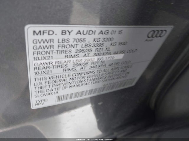 44092320 :رقم المزاد ، WA1WMAFE6FD014231 vin ، 2015 Audi Q7 3.0 Tdi Premium مزاد بيع
