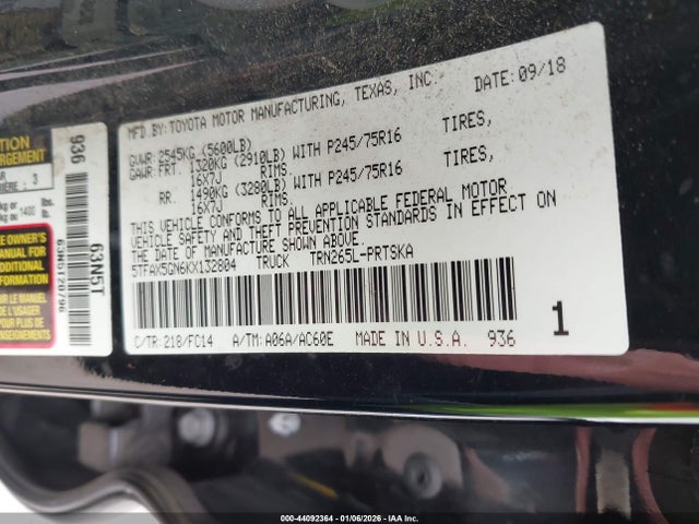 5TFAX5GN6KX132804 Toyota Tacoma Sr5