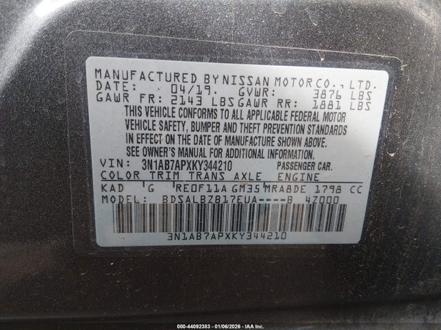3N1AB7APXKY344210 Nissan SENTRA S