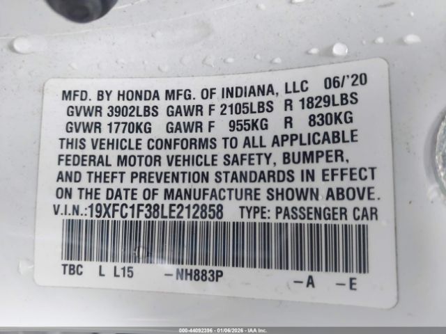 2020 HONDA CIVIC 19XFC1F38LE212858 Photo 8